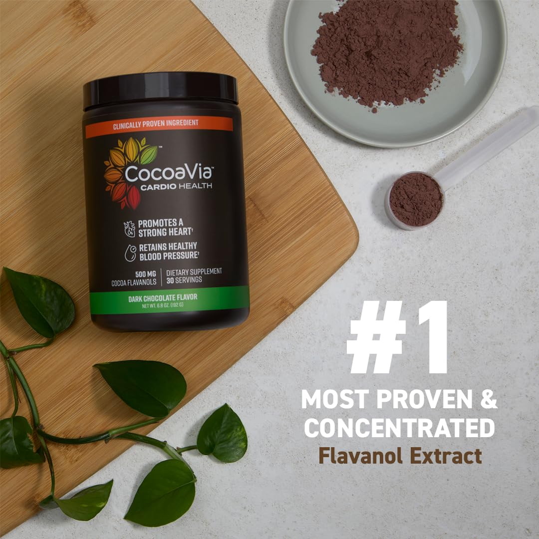 CocoaVia Cardio Health Cocoa Powder, 30 Servings, 500mg Cocoa Flavanols, Support Heart Health, Boost Nitric Oxide, Improve Circulation, Energy, Preworkout, Vegan, Dark Chocolate Cacao Nirvana Guru
