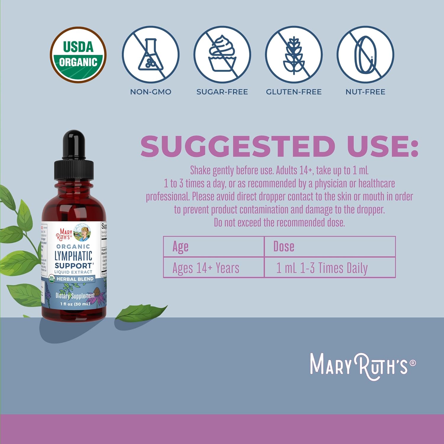 Lymphatic Support Drops by MaryRuth's | USDA Organic Lymphatic Cleanse Immune Support Supplement| Lymphatic Support with Echinacea & Elderberry | Blue Vervain | Vegan | Non-GMO | 30 Servings - Nirvana Guru