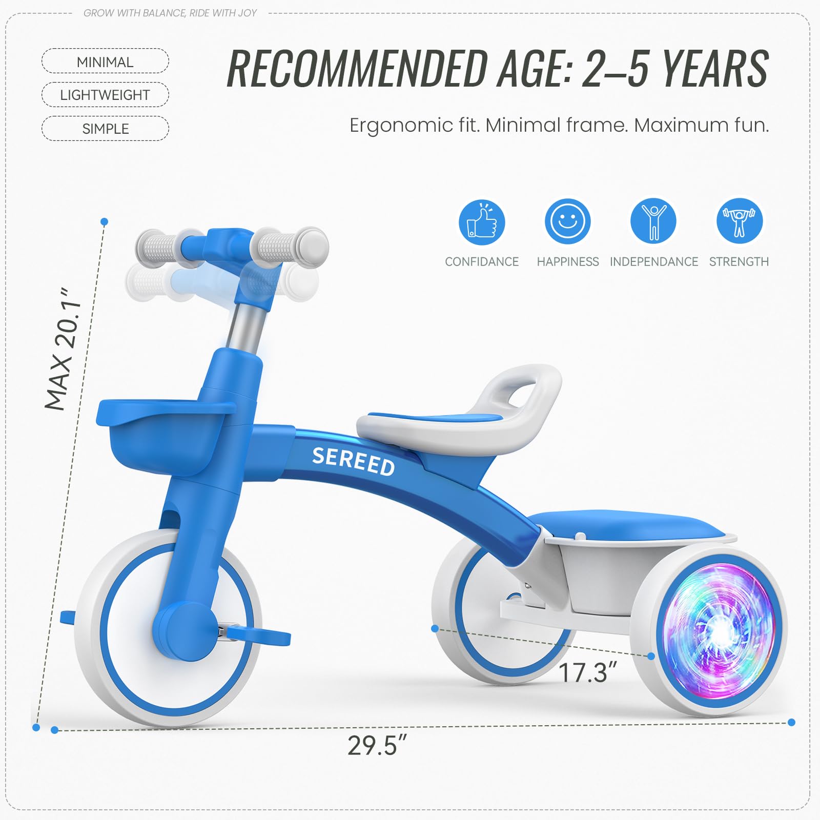 SEREED Colorful Lighting Toddler Tricycle for 2-5 Years Old Girls, Adjustable Seat&Handlebar Trike, Removable Basket, Birthday Gift Idea for Kids Ages 2+ (Pink) Nirvana Guru