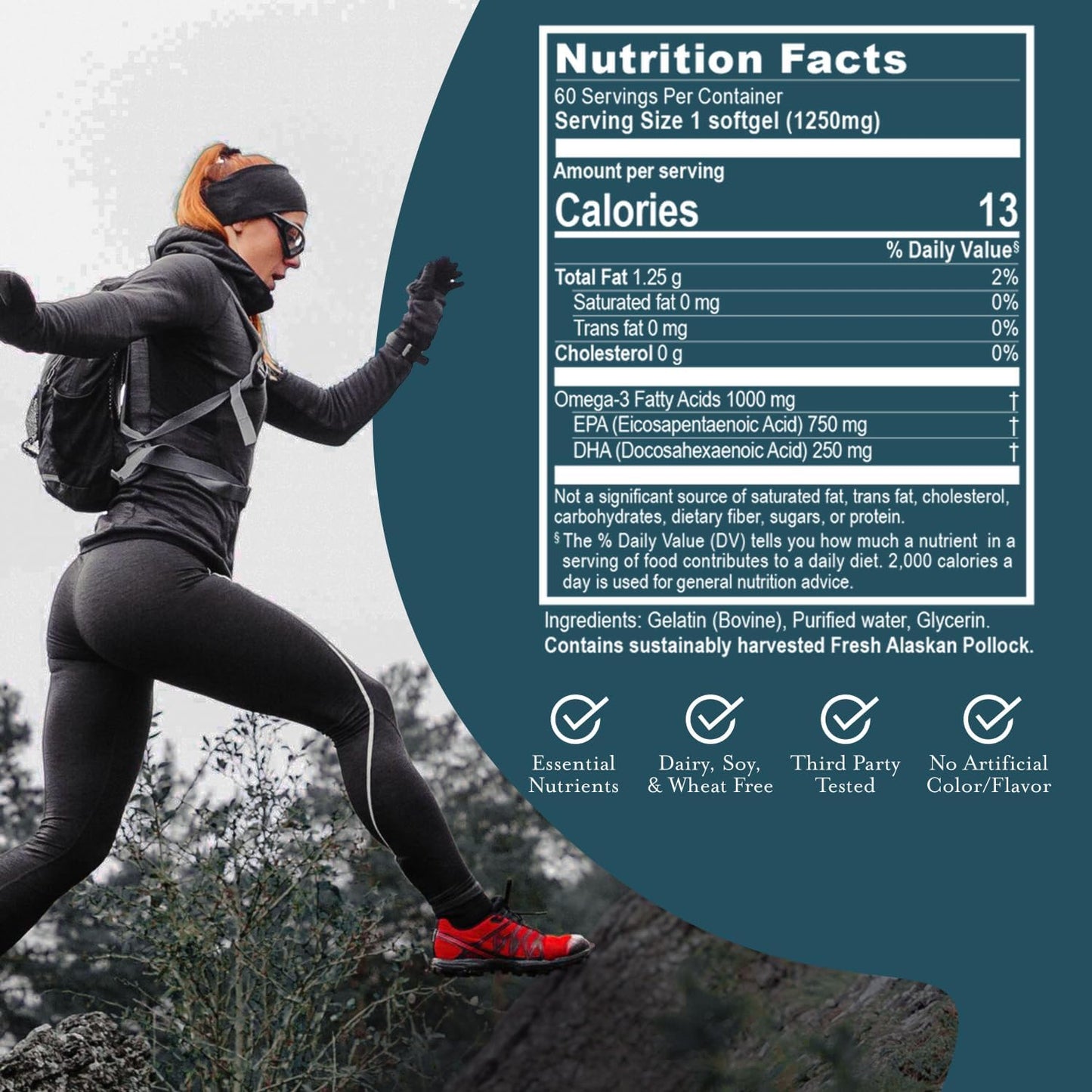ruved 1000mg Omega-3, Pure and Potent Omega 3 for Daily Wellness, Essential Fatty Acids for Brain, Joint and Overall Health, 60 Softgels Nirvana Guru