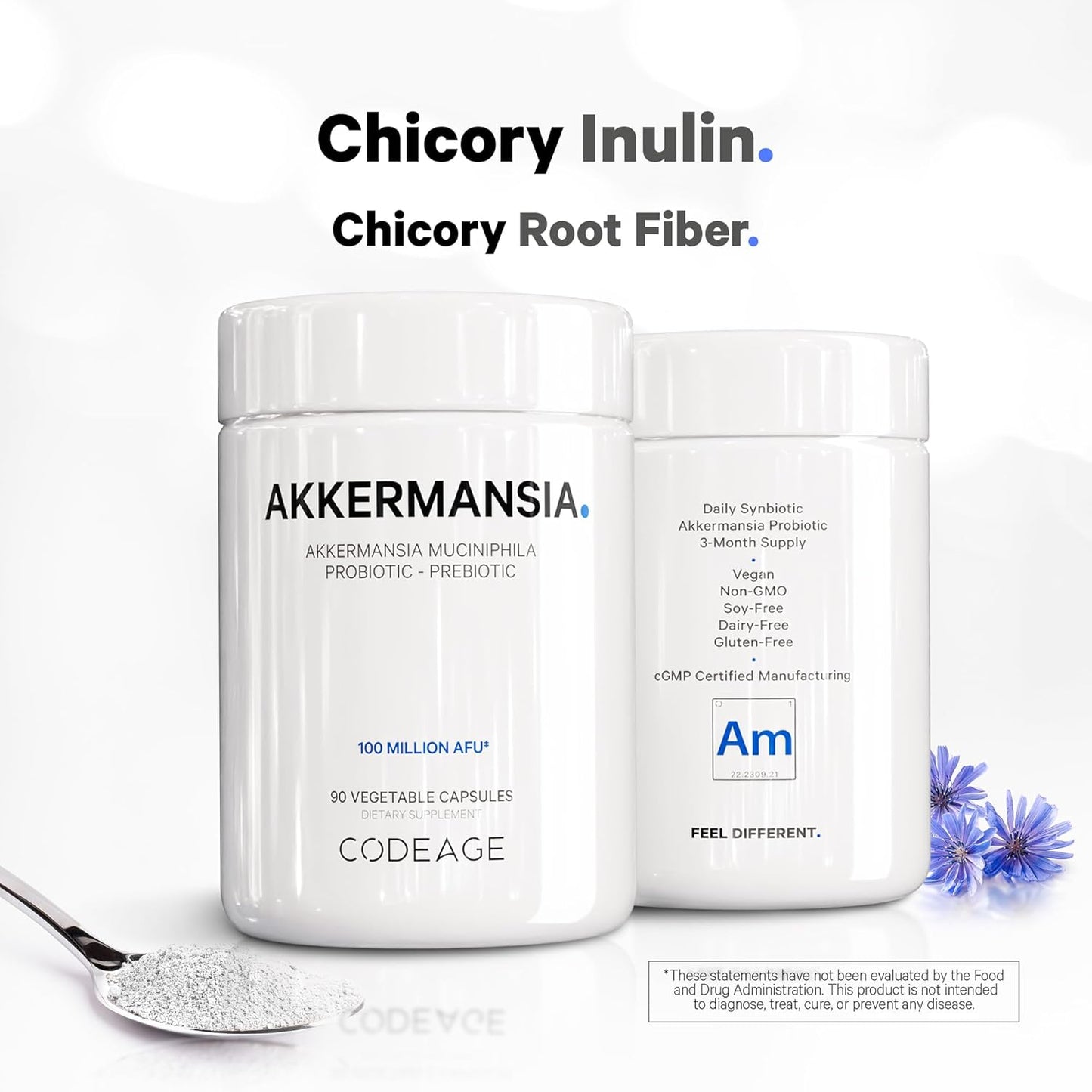Codeage Akkermansia Muciniphila Probiotic Supplement - 3-Month Supply of Akkermansia & Chicory Inulin - Daily Synbiotic Probiotic Chicory Root - 100 Million AFUs - Gluten-Free - 90 Capsules - Nirvana Guru