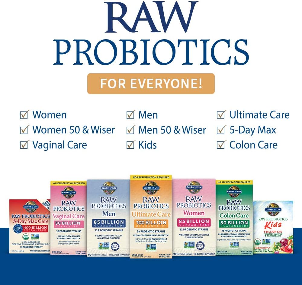 Garden of Life RAW Probiotics Colon Care Shelf Stable - 50 Billion CFU Guaranteed Through Expiration - Once Daily - Certified Non-GMO & Gluten Free - No Refrigeration, 30 Vegetarian Capsules - Nirvana Guru