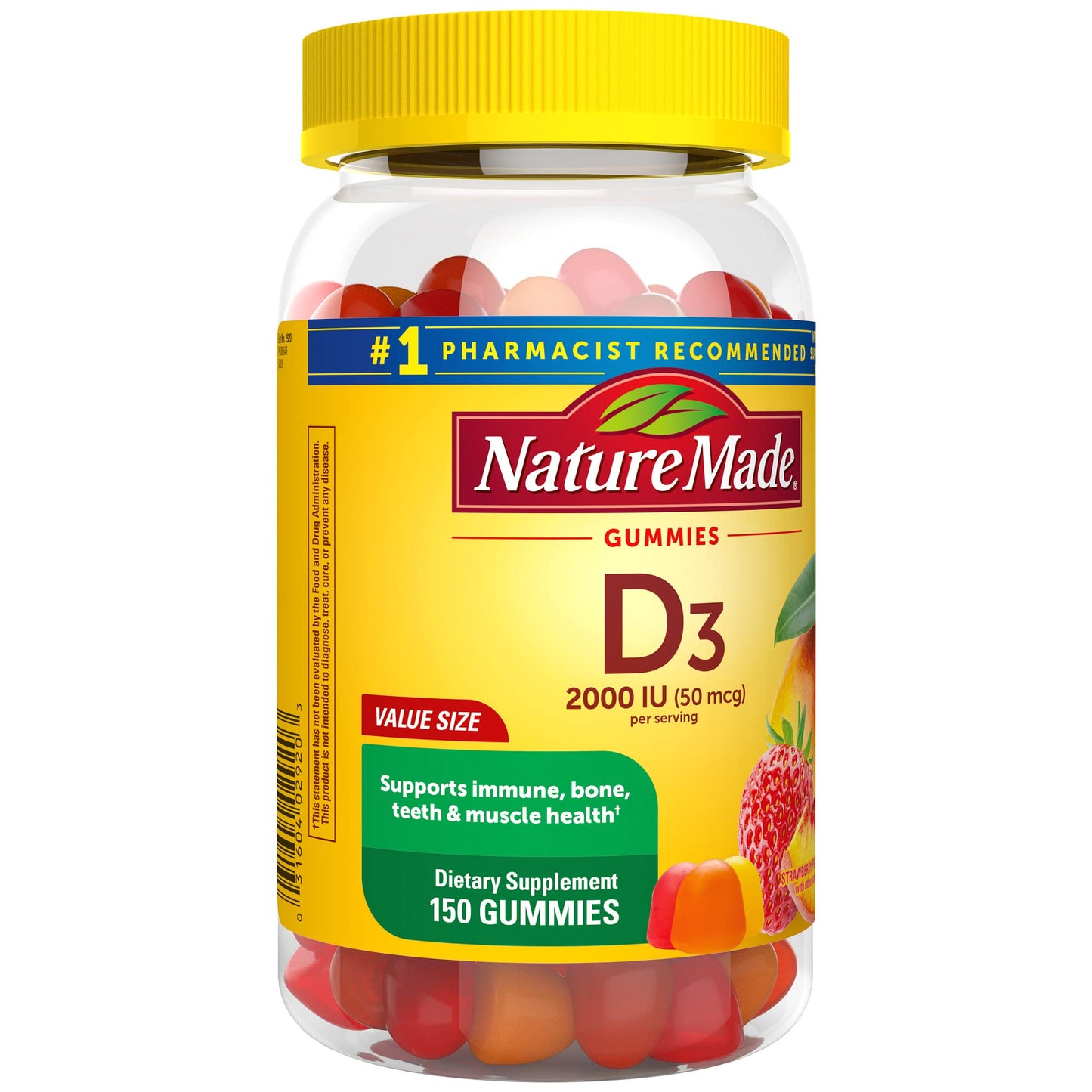 Nature Made Vitamin D3 2000 IU (50 mcg) per serving, Dietary Supplement for Bone, Teeth, Muscle and Immune Health Support, 90 Gummies, 45 Day Supply - Nirvana Guru