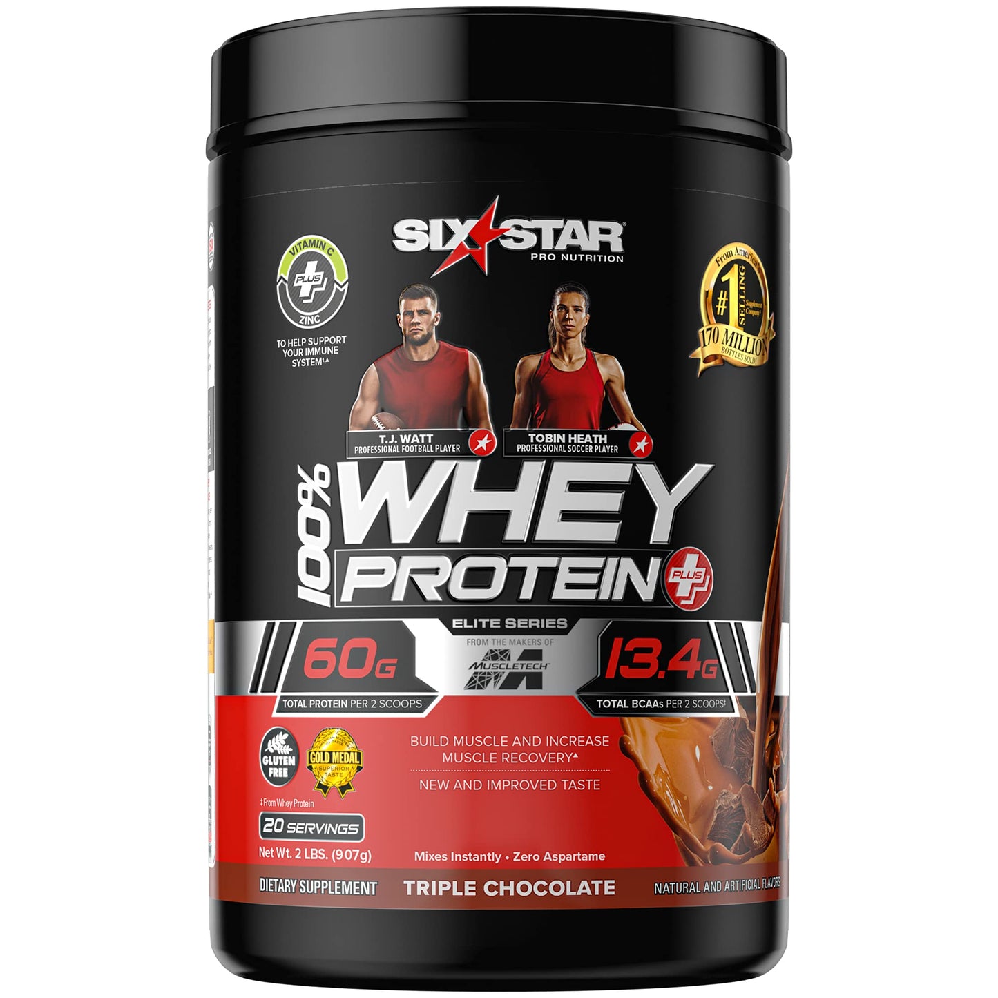 Six Star Whey Protein Powder Plus - Muscle Building & Recovery Formula with Whey Isolate Powder, BCAAs, 30g Protein, Immune Support - Post-Workout Supplement - Triple Chocolate, 1.8 lbs