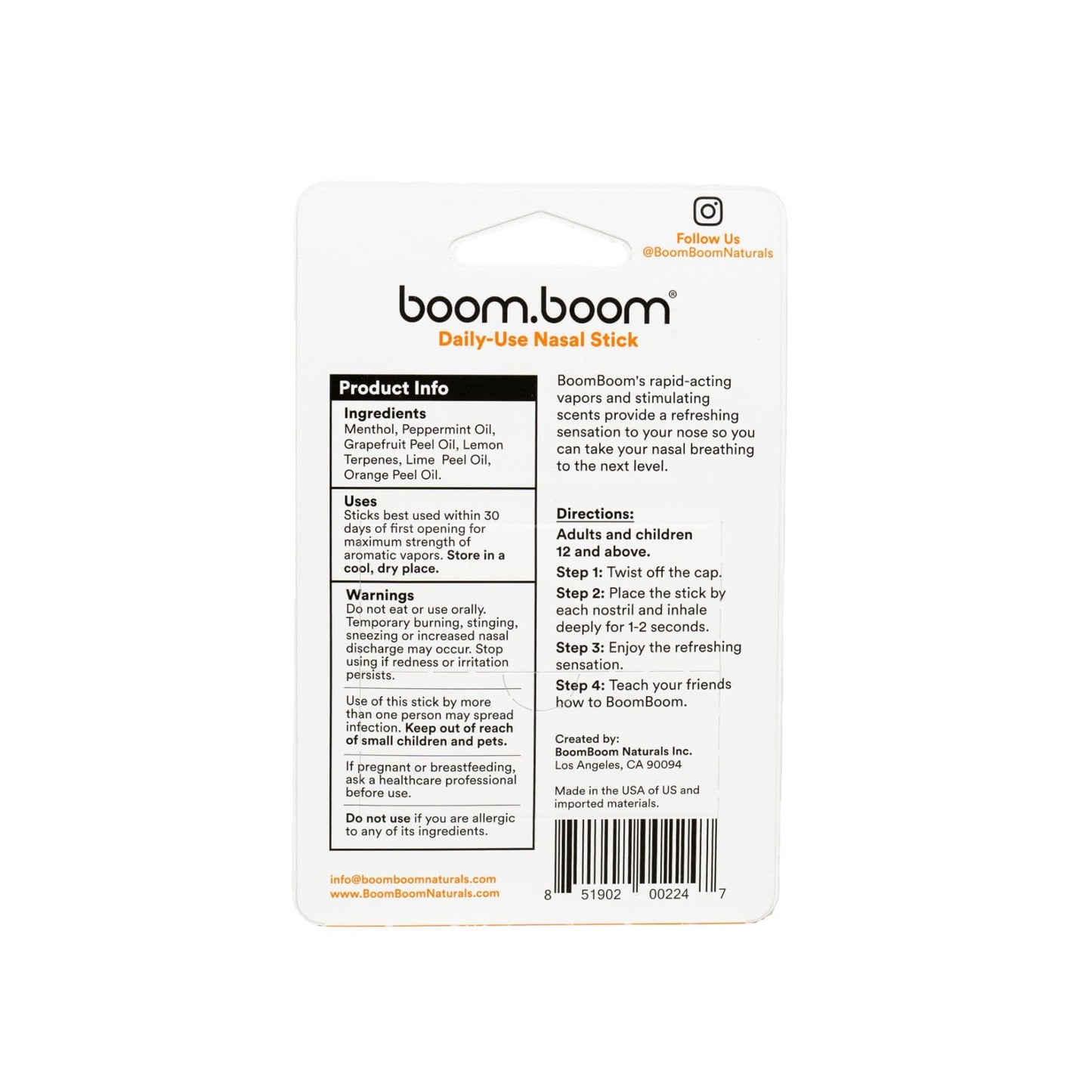 BoomBoom Nasal Stick | Vapor Flow Technology | Cool Refreshing Sensation | Natural Mood Boost | Simple Ingredients | Essential Oils + Menthol Inhaler (Mint, Wintermint, Tropical, Lavender) Nirvana Guru