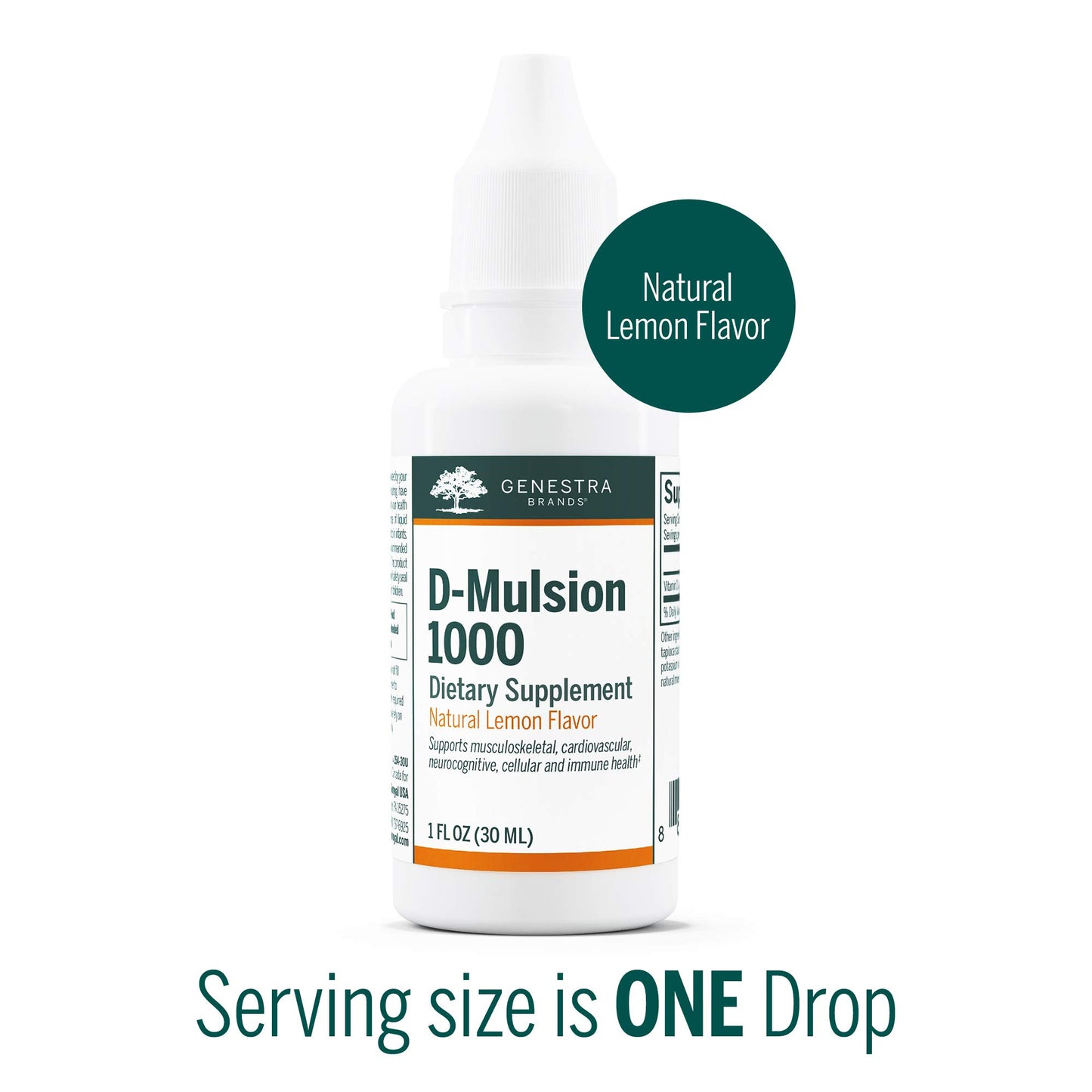 Genestra Brands D-Mulsion 1000 - Liquid Vitamin D Supplement - Natural Lemon Flavor - 1 Fl Oz - Nirvana Guru