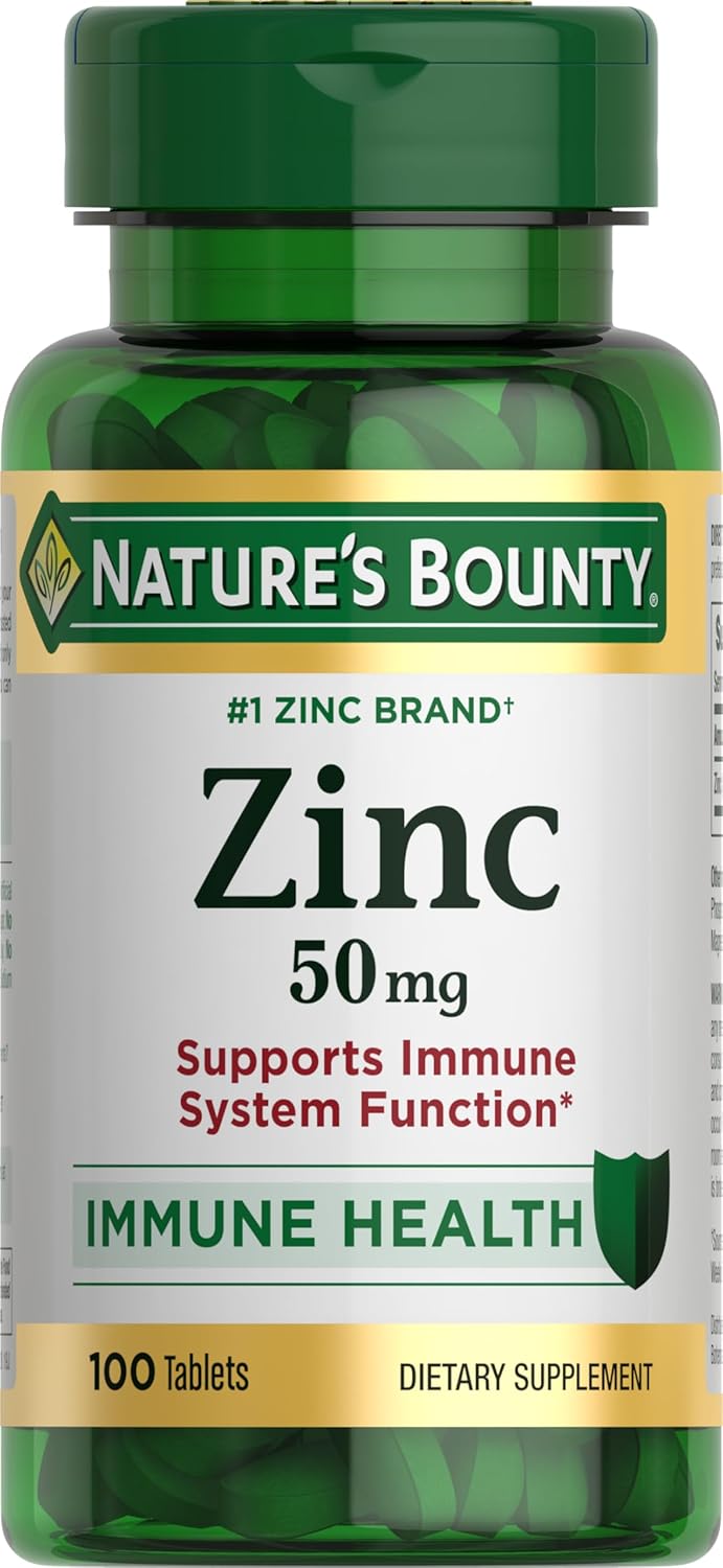 Nature's Bounty Zinc 50mg, Immune Support & Antioxidant Supplement, Promotes Skin Health, 1 Caplet Per Day, Gluten Free, 250 Vegetarian Caplets