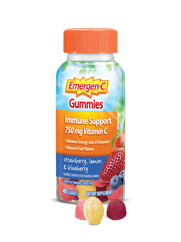 Emergen-C 750mg Vitamin C Gummies for Adults, Immunity Gummies with B Vitamins, Gluten Free, Orange, Tangerine and Raspberry Flavors, 45 Count (Pack of 1) Nirvana Guru