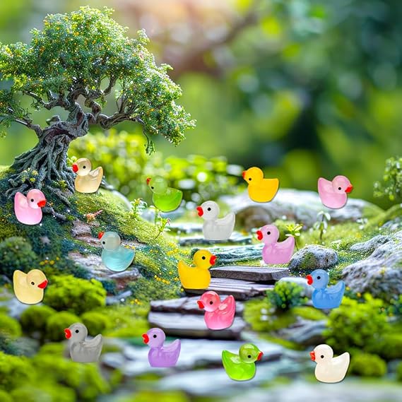 240pcs Luminous Mini Resin Ducks, Tiny Duck Bulk Glow in The Dark Small Plastic Miniature Ducks Figures for Dollhouse Decor Micro Garden Home Landscape Aquarium Craft Gifts Party Favors Toys nirvanaguru