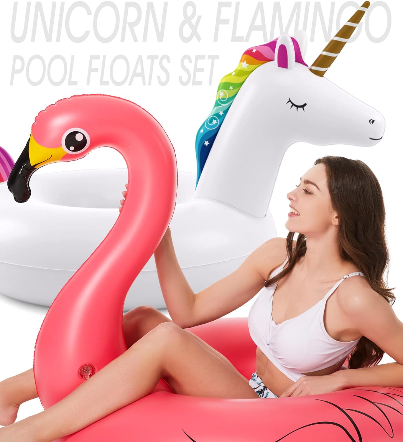 Inflatable Unicorn Flamingo Pool Floats - Jasonwell 2 Pack Pool Floaties Inflatables Rafts for Swimming Pool Tubes for Floating Lake Beach Floaty Swim Rings Pool Party Toys for Adults Kids Nirvana Guru