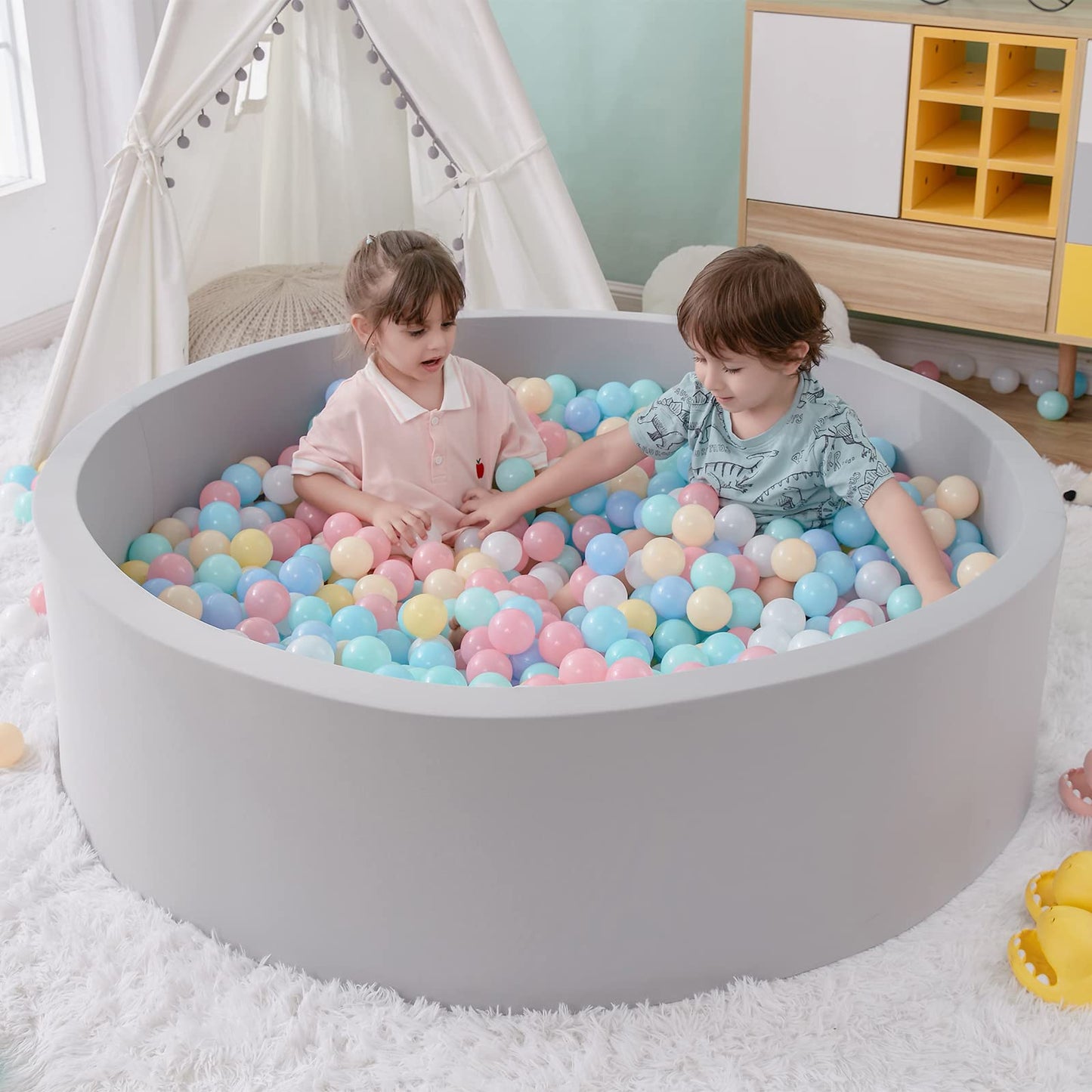 Foam Ball Pit, 35.4"x 11.8" Ball Pits for Toddlers, Soft Round Kiddie Baby Playpen Ball Pool for Kids, Ideal Gift for Babies Indoor and Outdoor Game, Grey, (Balls not Included) Nirvana Guru