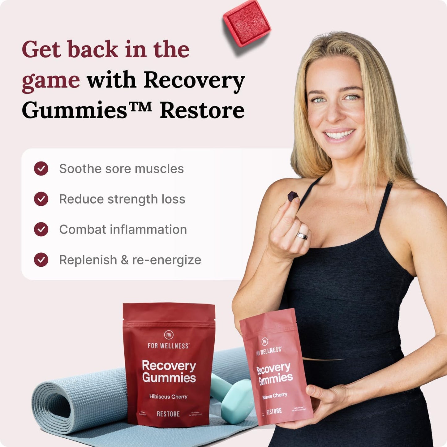 Recovery Gummies Restore - Tart Cherry Gummies for Muscle Recovery - Hibiscus Cherry Flavor with Antioxidants & Electrolytes Combats Soreness, Boosts Energy - Vegan, Non-GMO, Gluten-Free Nirvana Guru