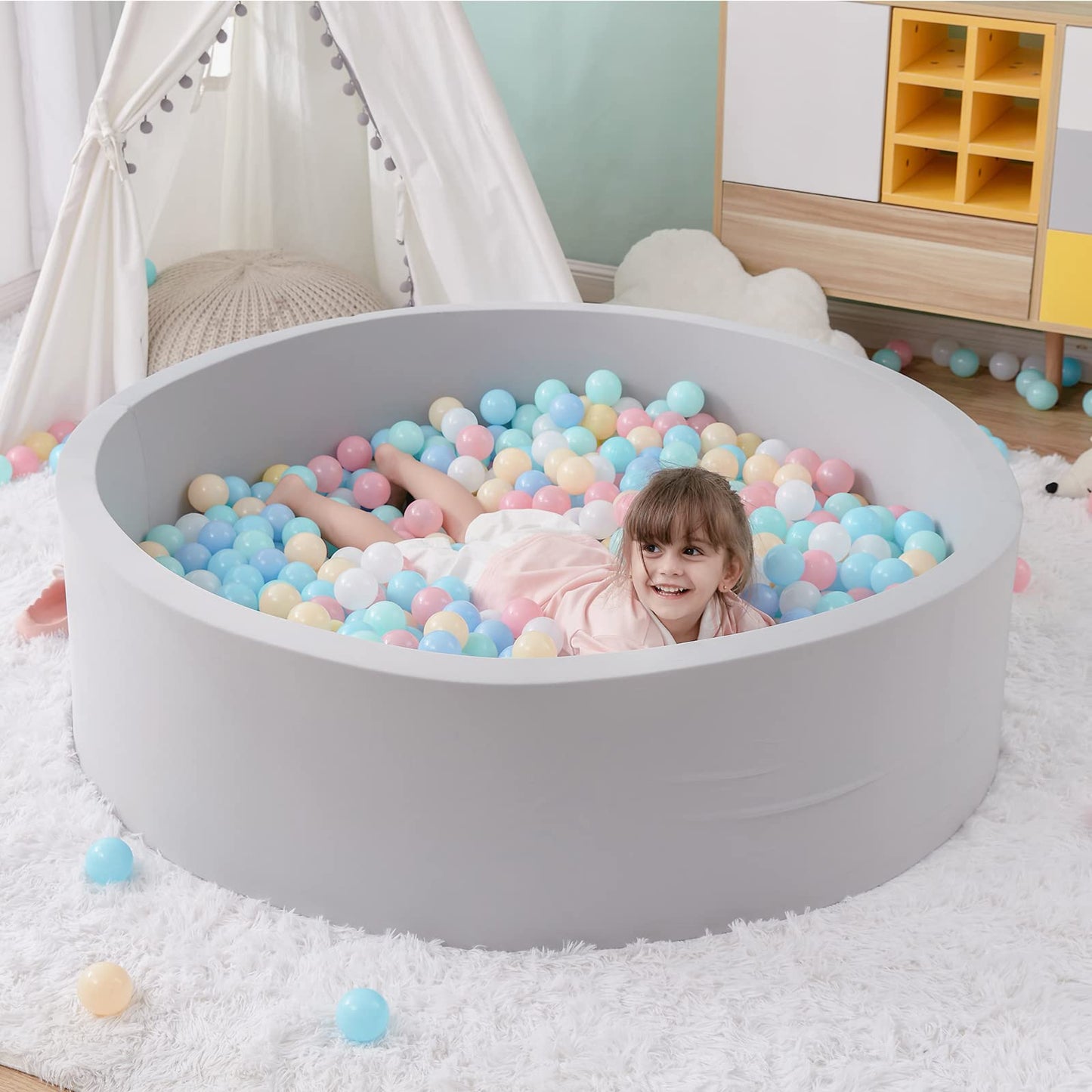 Foam Ball Pit, 35.4"x 11.8" Ball Pits for Toddlers, Soft Round Kiddie Baby Playpen Ball Pool for Kids, Ideal Gift for Babies Indoor and Outdoor Game, Grey, (Balls not Included) Nirvana Guru