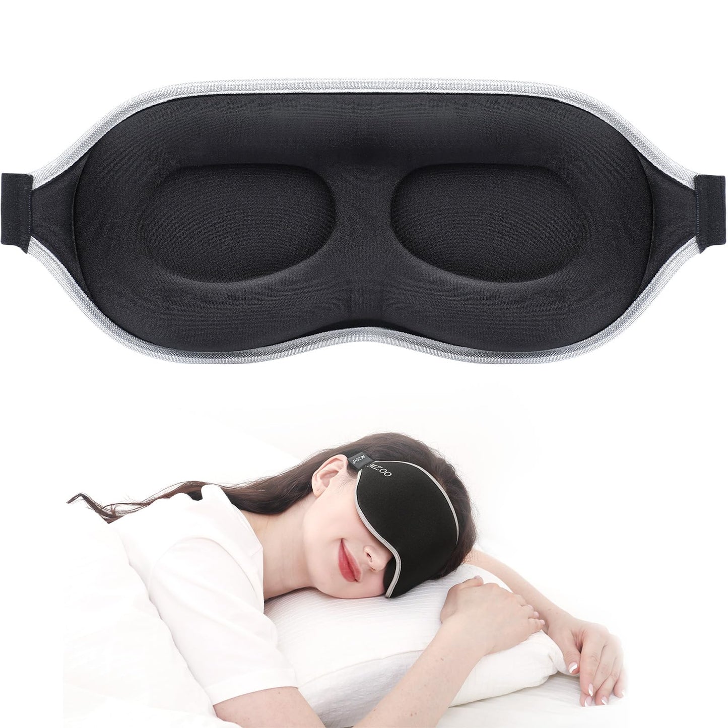 MZOO Sleep Eye Mask for Side Sleeper Men Women, Zero Eye Pressure 3D Sleeping Mask, Light Blocking Patented Design Night Blindfold, Soft Eye Shade Cover for Travel, Black