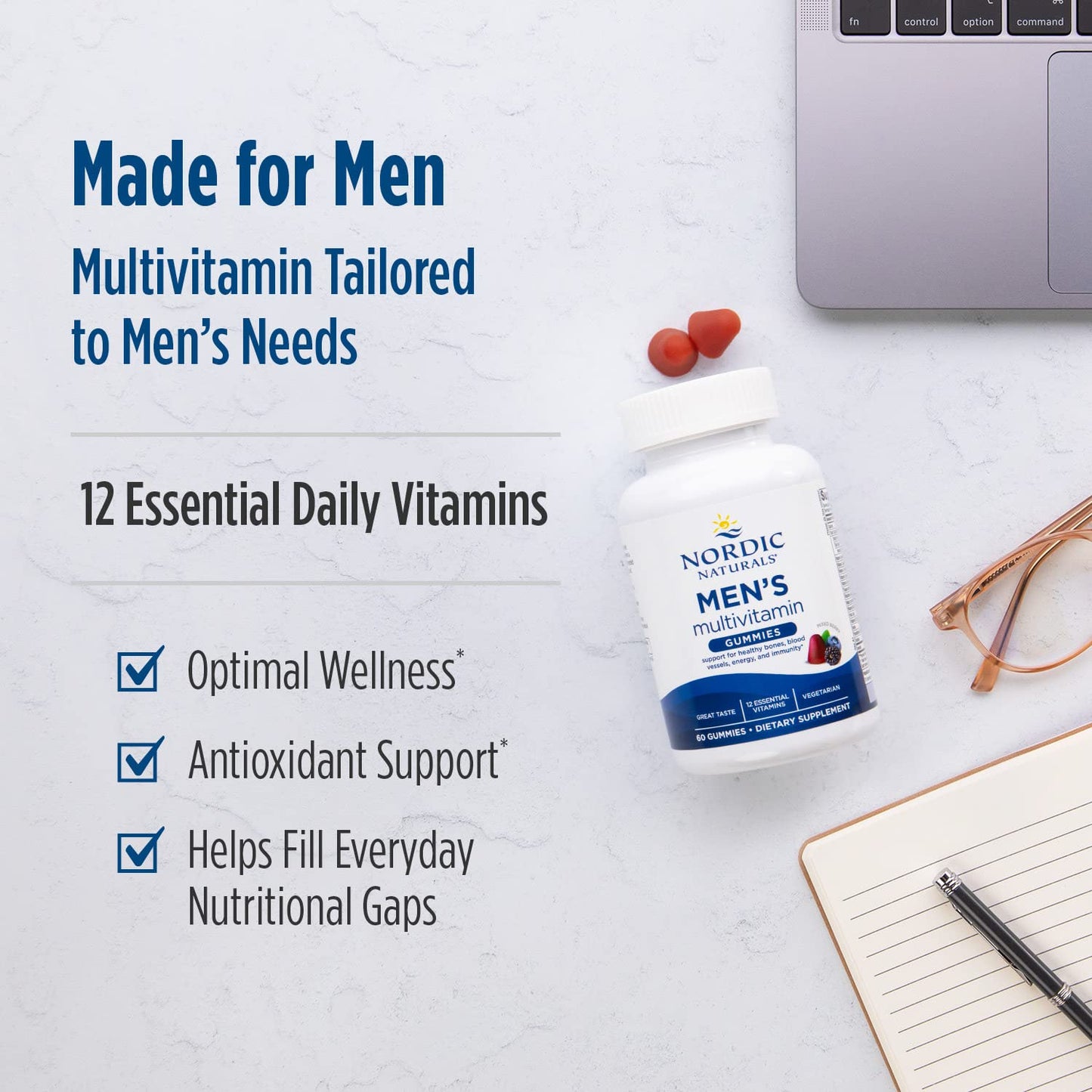 Nordic Naturals Men's Multivitamin Gummies, Mixed Berry - 60 Gummies - Support for Healthy Bones, Blood Vessels, Energy & Immunity - Non-GMO, Vegetarian - 30 Servings - Nirvana Guru
