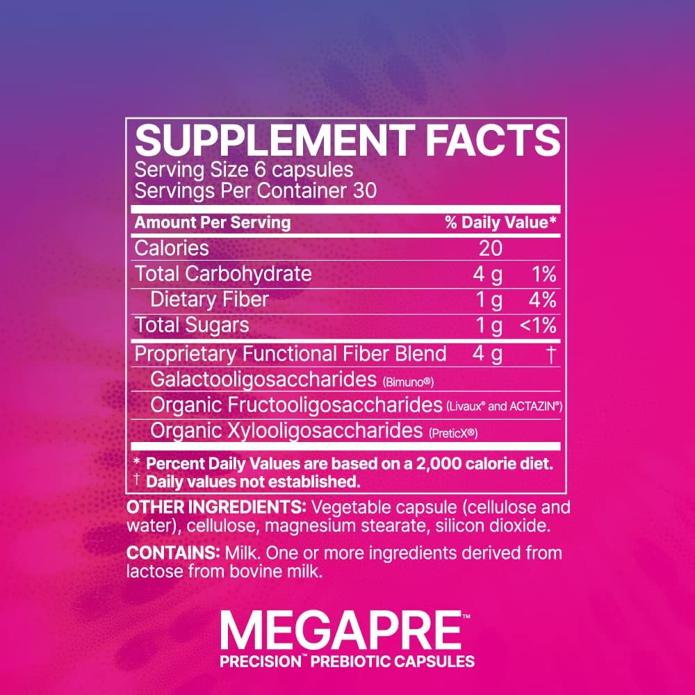 Microbiome Labs MegaPre Prebiotic Fiber Supplement in Vegetable Capsules - Prebiotic Supplement with Clinically Tested Oligosaccharides - Support Microbial Diversity & Gut Health (180 Capsules) - Nirvana Guru
