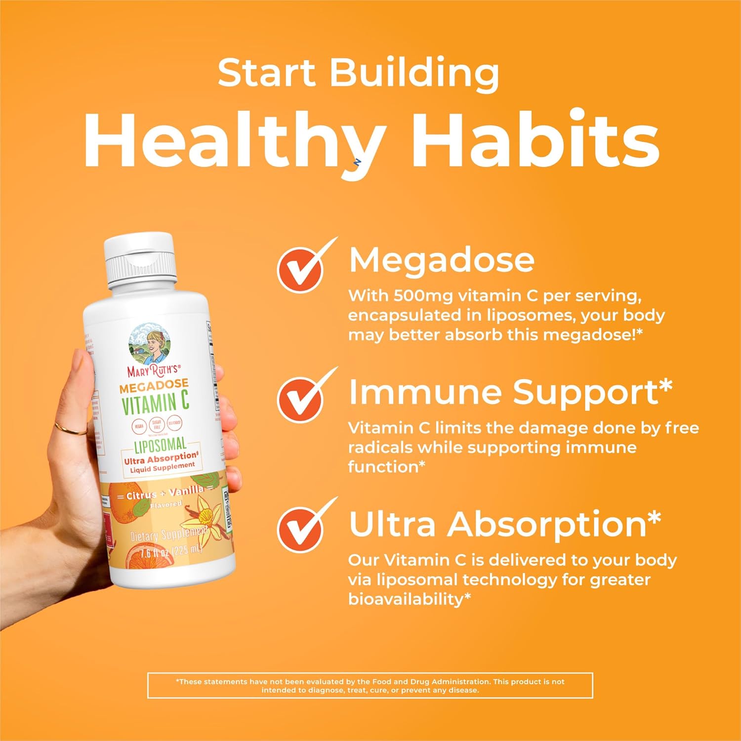 MaryRuth Organics Liposomal Vitamin C | Immune Support Supplement | Megadose Vitamin C Supplement 500mg | Skin Care | Liquid Vitamin C | Vitamin E | Vegan | Non GMO | 30 Servings - Nirvana Guru