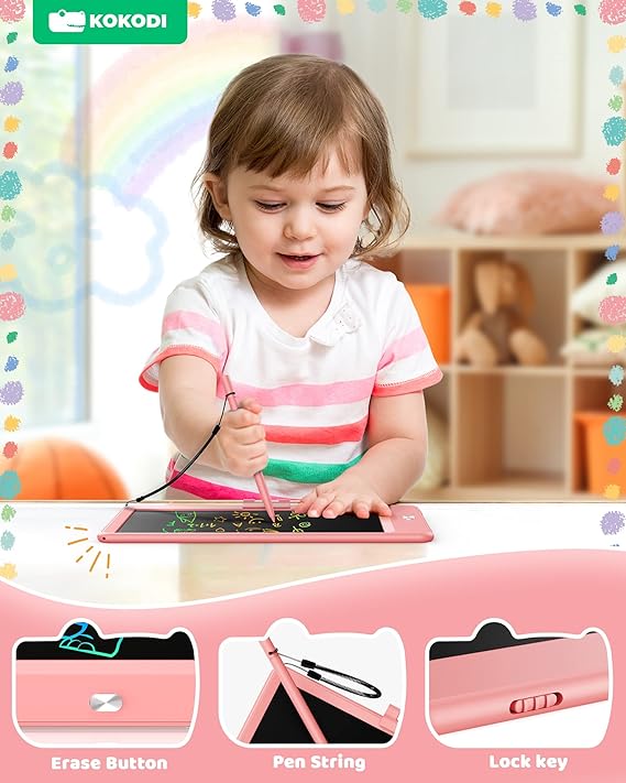 KOKODI LCD Writing Tablet, Valentines Day Gifts for Kids,10 Inch Colorful Toddler Doodle Board Drawing Tablet, Erasable Reusable Electronic Drawing Pads, Educational and Learning Toy for Kids nirvanaguru