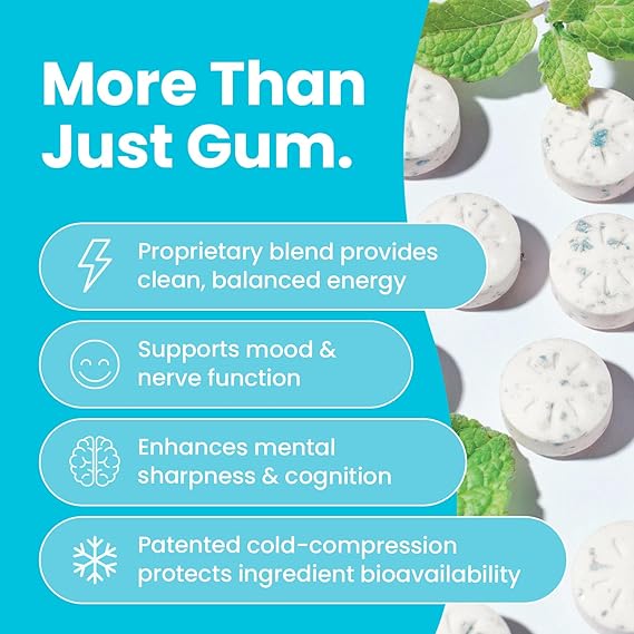 NeuroGum Energy & Focus Gum (54 Count-6 Pack, Peppermint) | 40mg Natural Caffeine + L-Theanine + Vitamin B12 & B6 + Xylitol | Sugar Free Nootropic Cognitive Brain Performance Supplement nirvanaguru