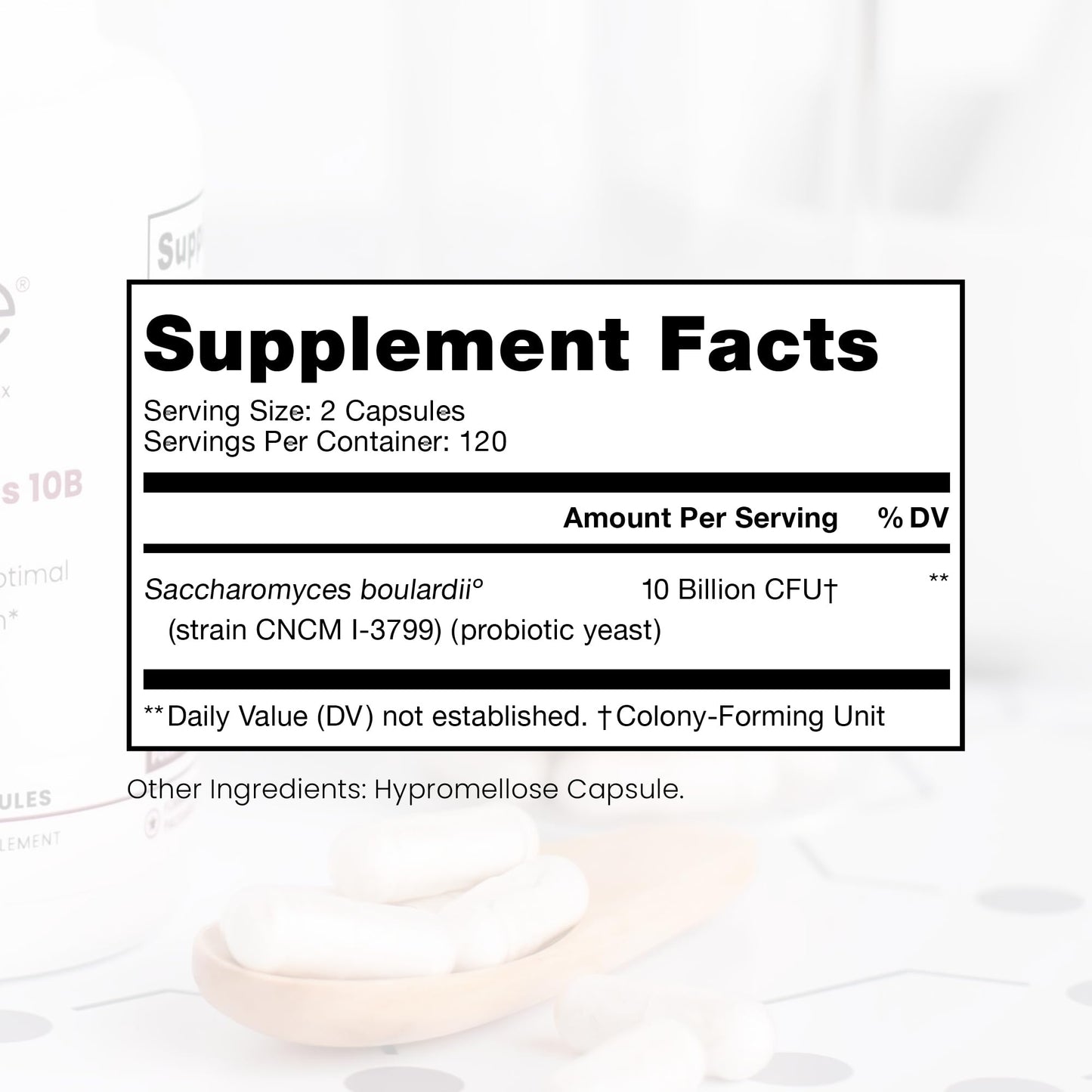 Saccharomyces 10B - Saccharomyces Boulardii, 10 Billion CFU Per Serving, Patented Strain: Lynside CNCM I-3799, Probiotic Capsules, Probiotics for Men and Women - 120 Count - Nirvana Guru