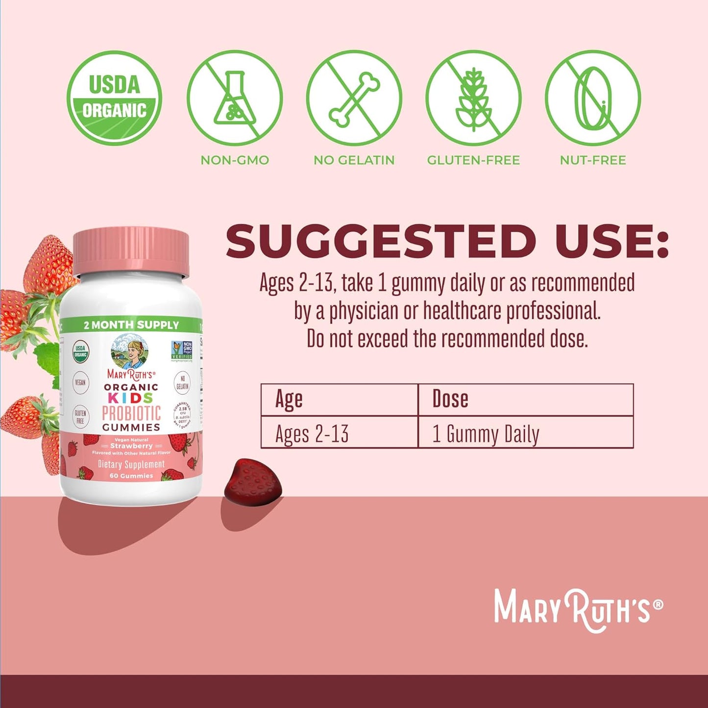 MaryRuth Organics Kids Probiotics for Digestive Health | USDA Organic Probiotic Gummies | Probiotics for Kids | Immune Support | Gut Health Supplement | Vegan | Non-GMO | Gluten Free | 60 Count - Nirvana Guru