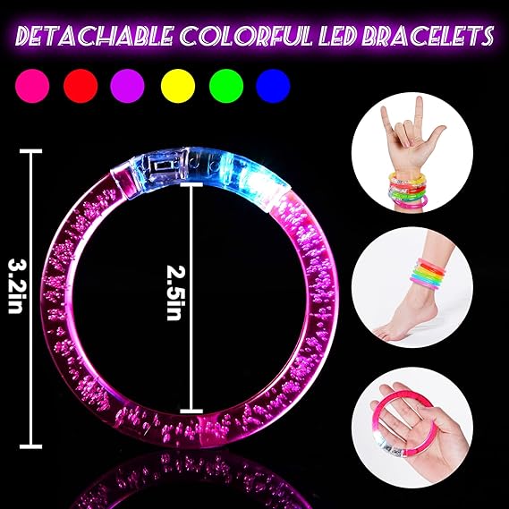 24Pcs Glow in the Dark Party Supplies for Kids/Adults, Flashing Light up Toys LED Bracelets Halloween Glow Sticks, Mardi Gras Party Favors Carnival Birthday Concert Gifts Accessory nirvanaguru