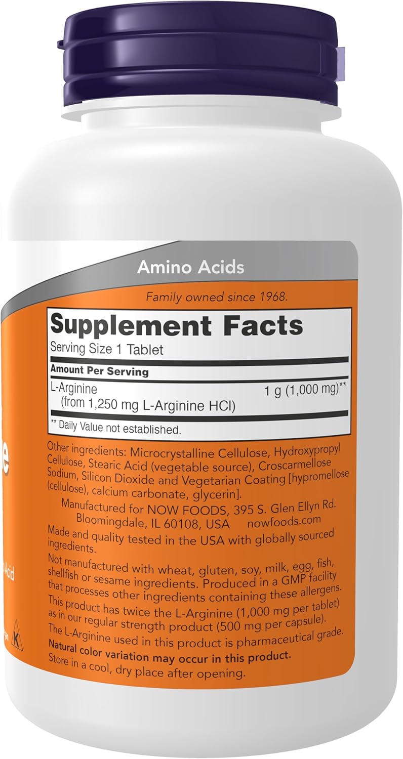NOW Foods Supplements, L-Arginine 1,000 mg, Nitric Oxide Precursor*, Amino Acid, 120 Tablets - Nirvana Guru