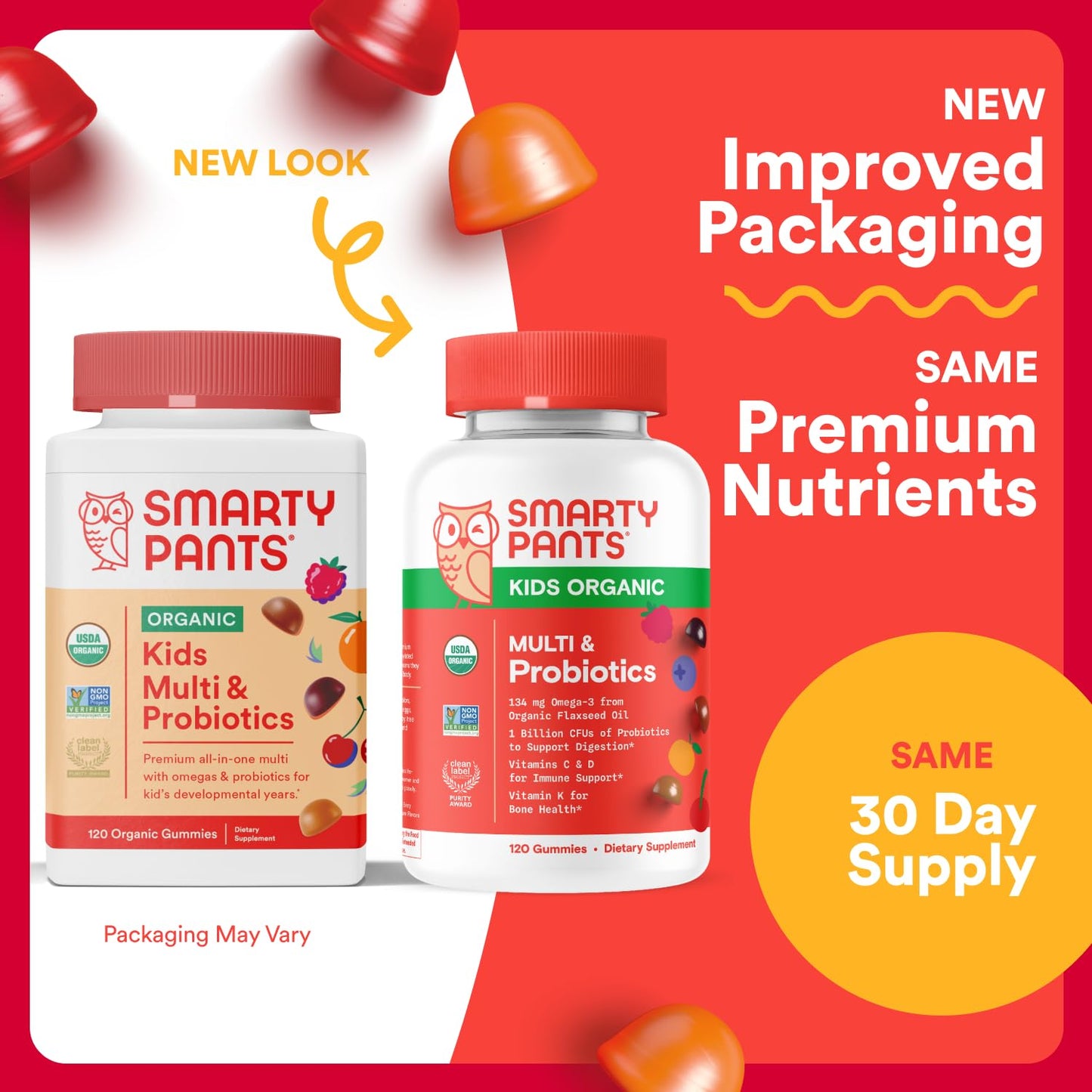 SmartyPants Organic Kids Multivitamin Gummies: Probiotics, Omega 3 (ALA), Vitamin D3, C, Vitamin B12, B6, A, K & Zinc for Immune Support, Biotin, Three Fruit Flavors, 120 Count (30 Day Supply) Nirvana Guru