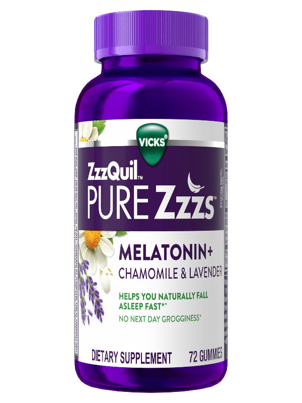 ZzzQuil PURE Zzzs Melatonin Gummies, Sleep Aid, Melatonin 2mg, with Chamomile & Lavender, Melatonin Sleep Gummies, Sleep Aids for Adults, Wildberry Vanilla Flavored, 72 Sleep Gummies Nirvana Guru