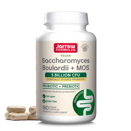 Jarrow Formulas Saccharomyces Boulardii Probiotics + MOS 5 Billion CFU Probiotic Yeast for Intestinal Health Support, Gut Health Supplements for Women and Men, 180 Veggie Capsules, 180 Day Supply - Nirvana Guru