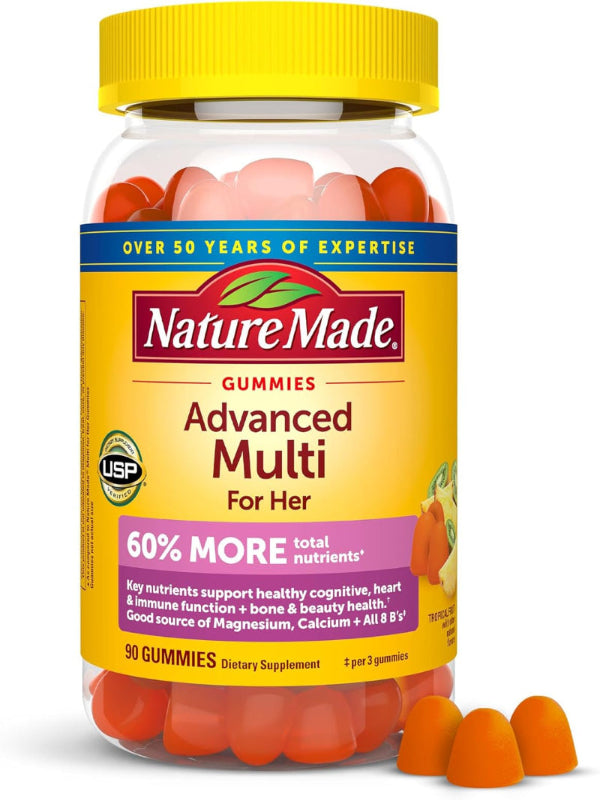 Nature Made Advanced Multivitamin Gummies for Her with Magnesium Citrate, Calcium & All 8 B Vitamins, Multivitamin for Women, 90 Gummies, 30 Day Supply - Nirvana Guru