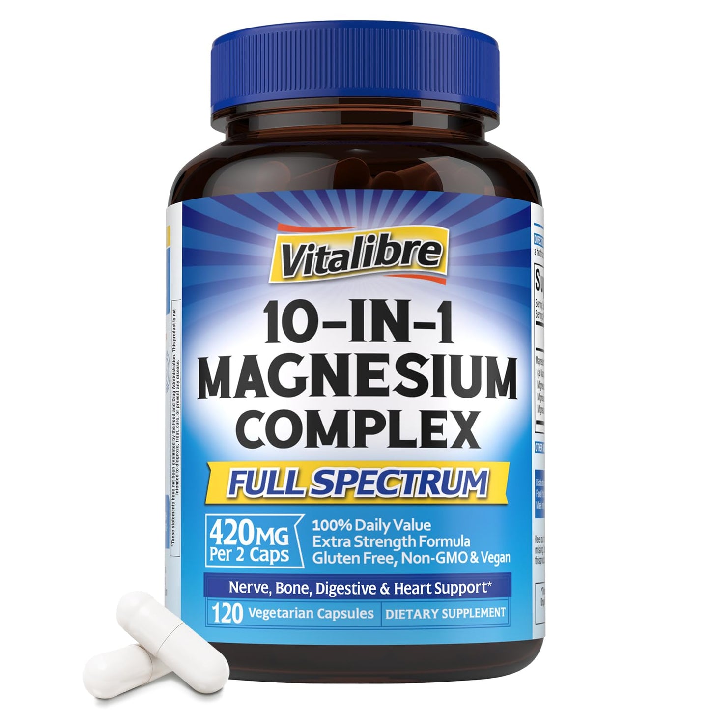 10 in 1 Magnesium Complex, 420mg Elemental Magnesium | Ultra Strength, Max Absorption | Chelated Magnesium Supplement for Sleep, Nerves & Heart Health | Non-GMO, 120 Vegan Capsules Nirvana Guru