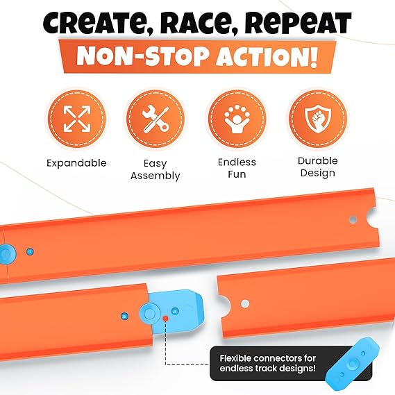 Replacement Track Set Building Pieces for Hot Wheels Toy Cars 86-Piece Straight Track Set, Connectors Included, 40 Feet of Track nirvanaguru