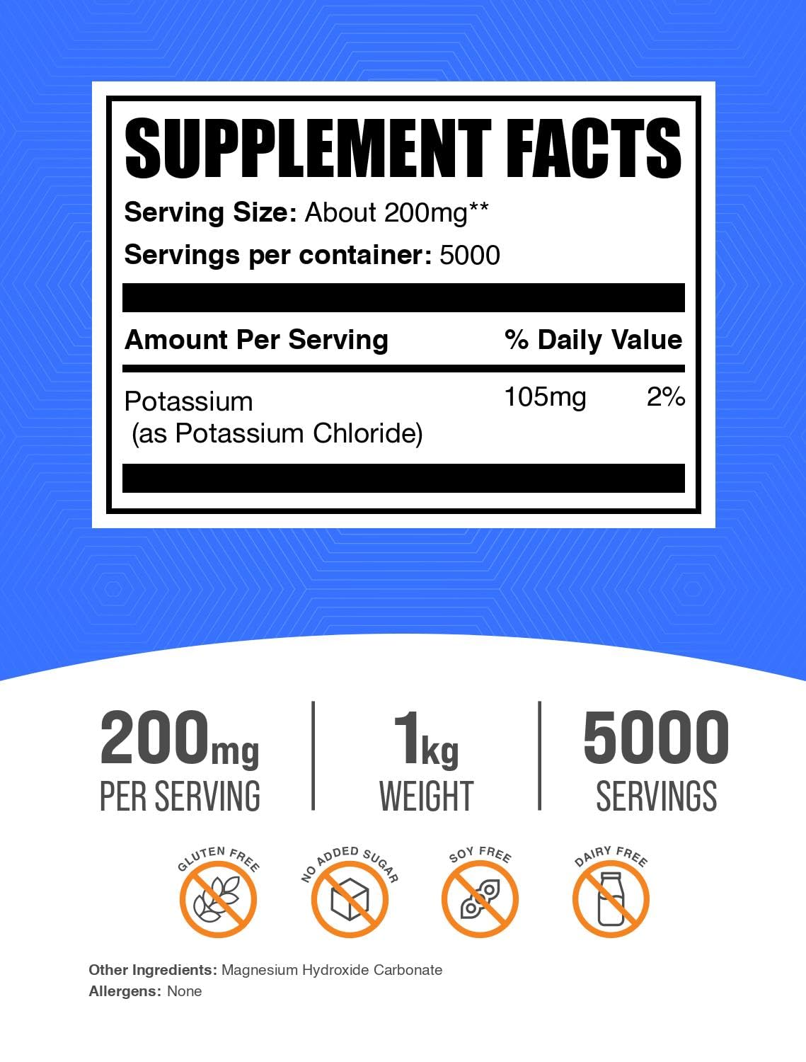 BulkSupplements.com Potassium Chloride Powder - Salt Substitute, Potassium Salt - Gluten Free, 200mg per Serving, 1kg (2.2 lbs) (Pack of 1) Nirvana Guru