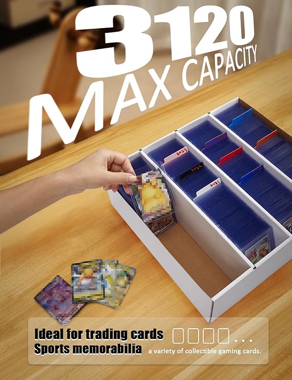 4 Pack Sports Card Boxes 3120 Count Cardboard Card Storage Box White Bulk Card Storage Baseball Card Boxes with 10 Dividers Sports Cards Storage Box for Card Game Baseball Card Storage Boxes nirvanaguru