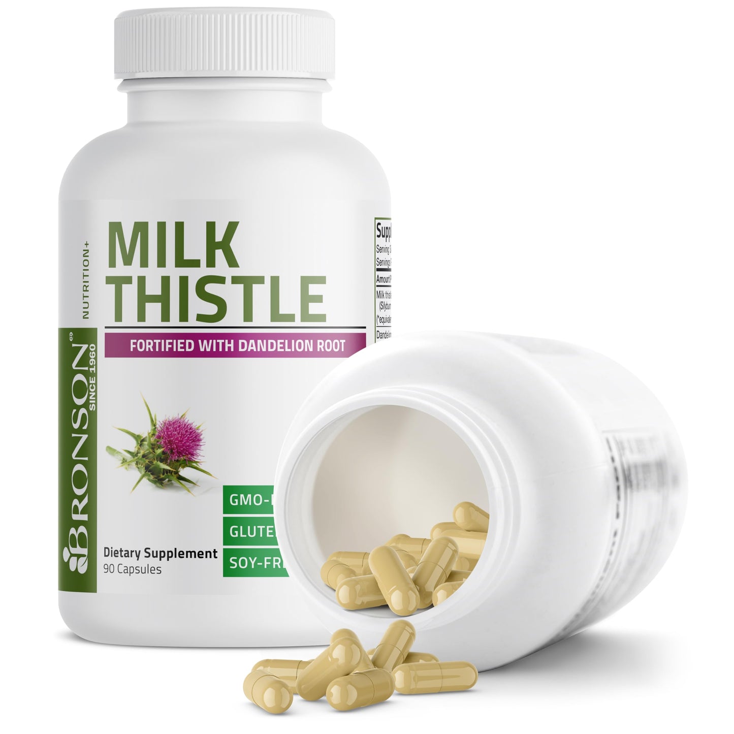 Bronson Milk Thistle Silymarin Marianum & Dandelion Root Liver Health Support, Antioxidant Support, Detox, 120 Capsules