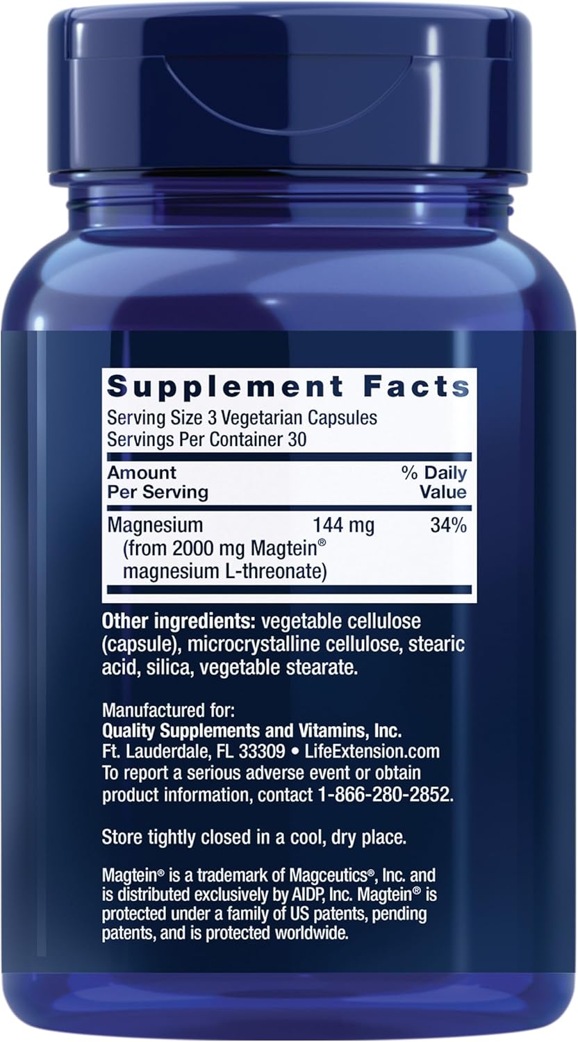 Life Extension Neuro-Mag Magnesium L-Threonate, Magnesium L-threonate, Memory Health, Quick Thinking, Cognitive Health Support, Vegetarian, Non-GMO, 90 Vegetarian Capsules - Nirvana Guru