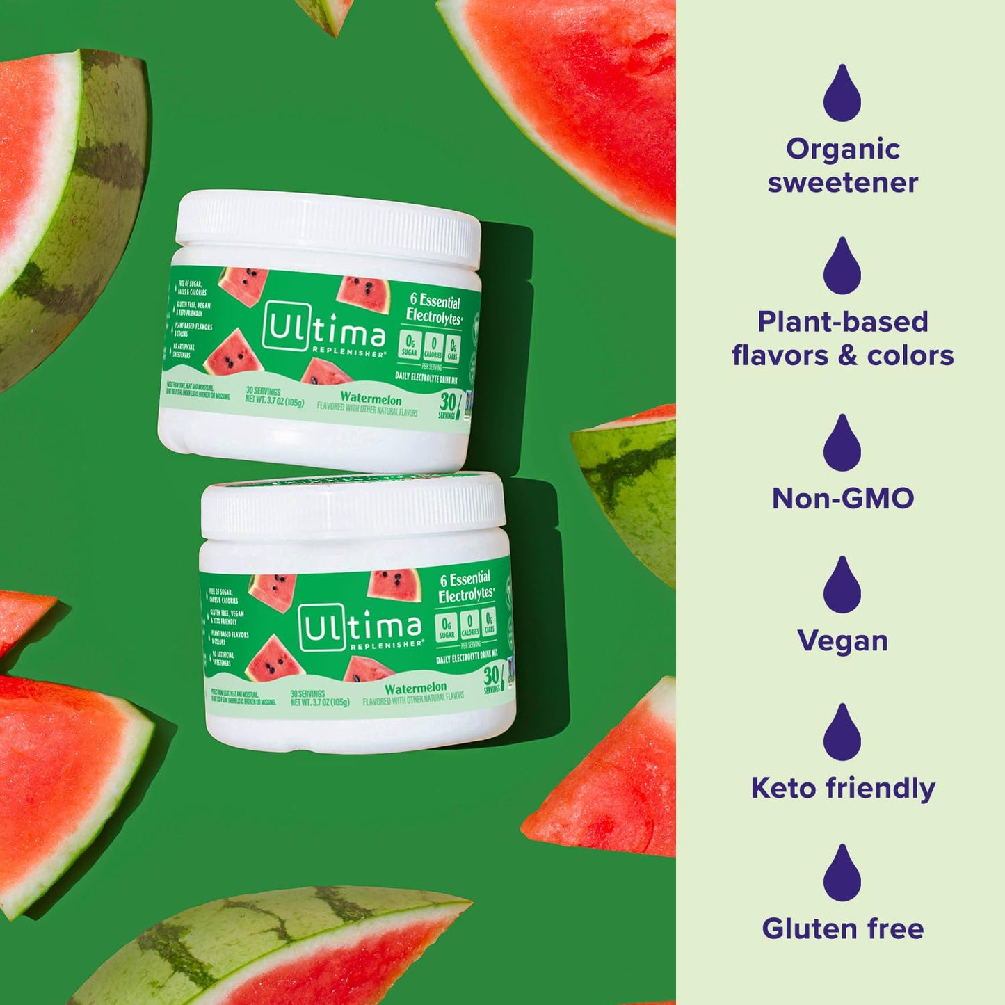 Ultima Replenisher Daily Electrolyte Powder Drink Mix – Sugar Free – Watermelon, 30 Servings – Hydration Powder with 6 Key Electrolytes and Trace Minerals – Keto Friendly, Vegan, Non-GMO - Nirvana Guru