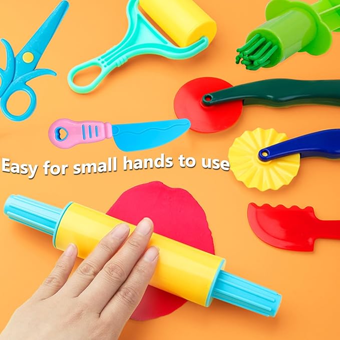 Dough Tool Kit,9 Pcs Basic Clay and Dough Tools Starter Set for Kids Includes Cutters Roller, Rolling Pins, Safety Scissors,Dough Extruder,Plastic Knife nirvanaguru
