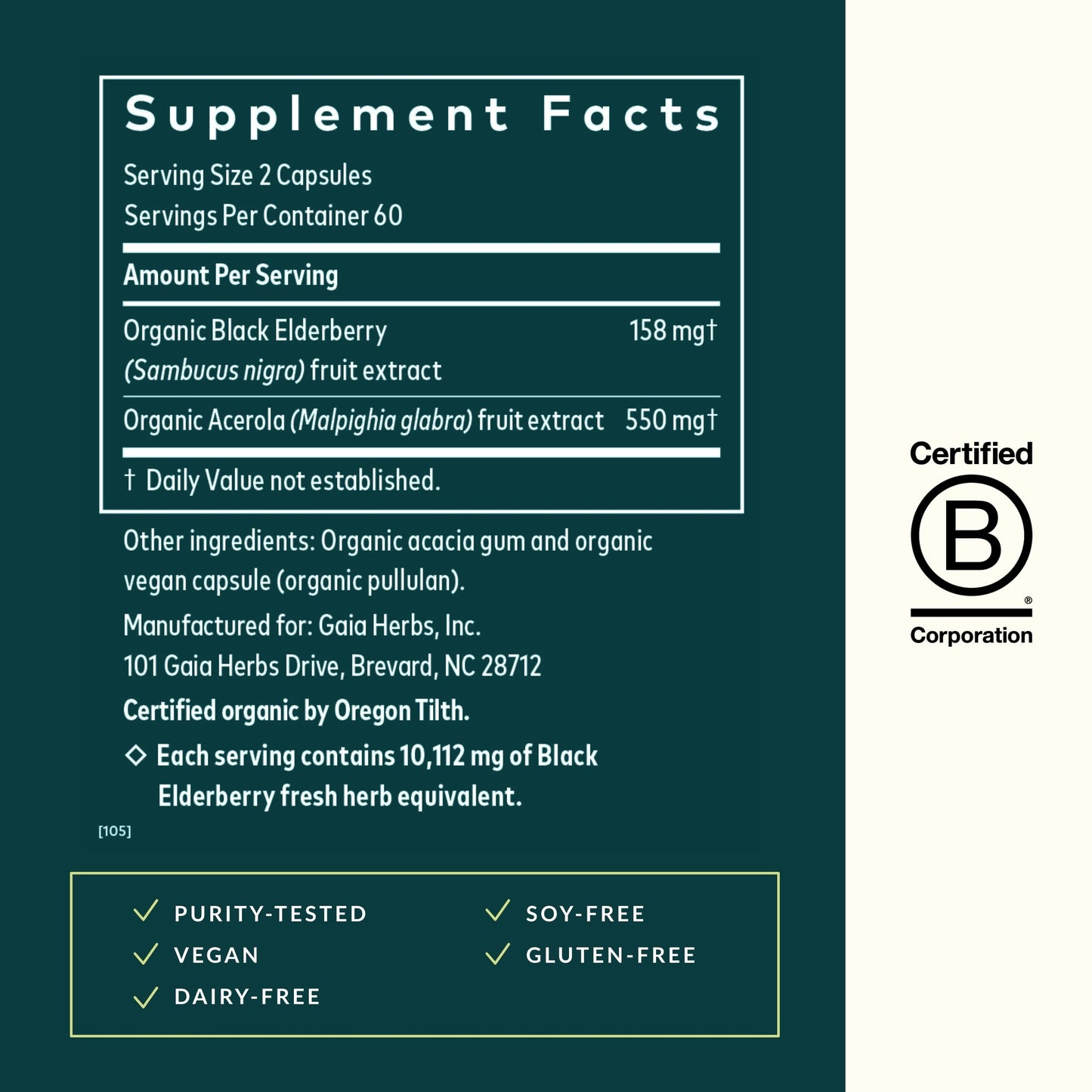 Gaia Herbs Black Elderberry - Daily Immune Support Supplement to Help Maintain Well-Being- with Black Elderberries and Acerola Fruit for Antioxidant Support - 120 Vegan Capsules (60-Day Supply) - Nirvana Guru