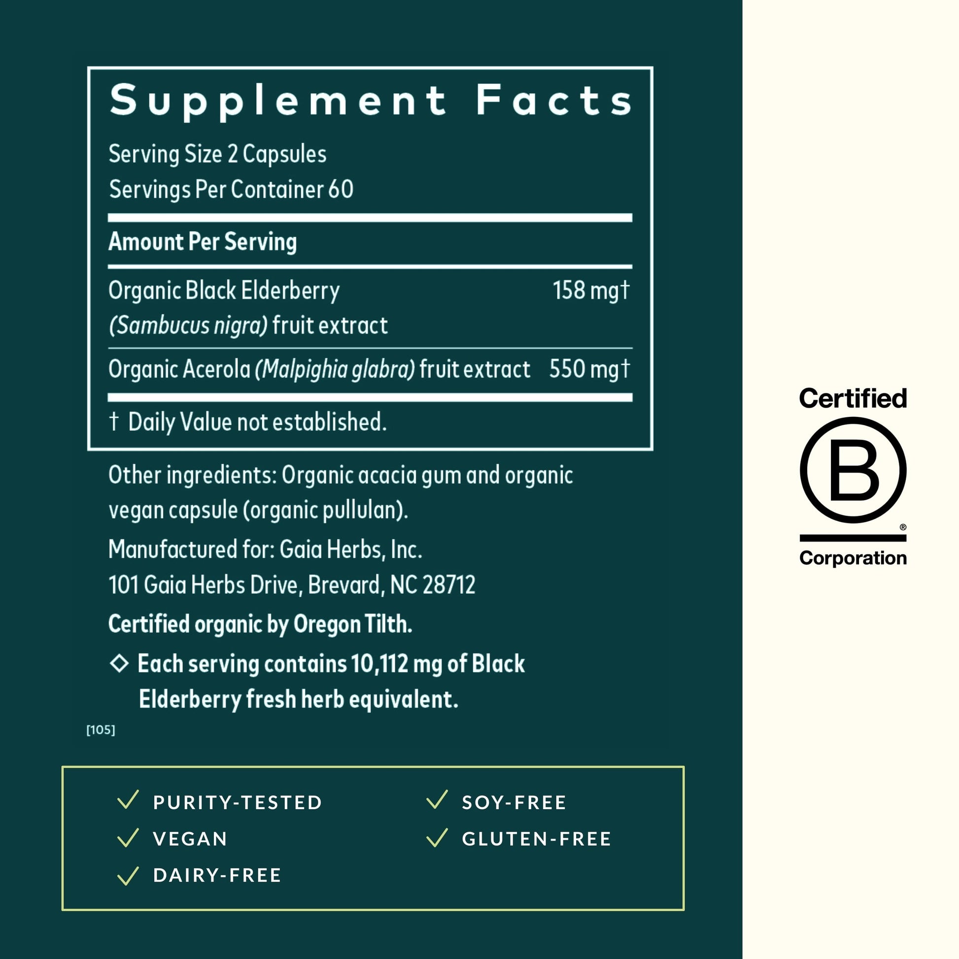 Gaia Herbs Black Elderberry - Daily Immune Support Supplement to Help Maintain Well-Being- with Black Elderberries and Acerola Fruit for Antioxidant Support - 120 Vegan Capsules (60-Day Supply) - Nirvana Guru