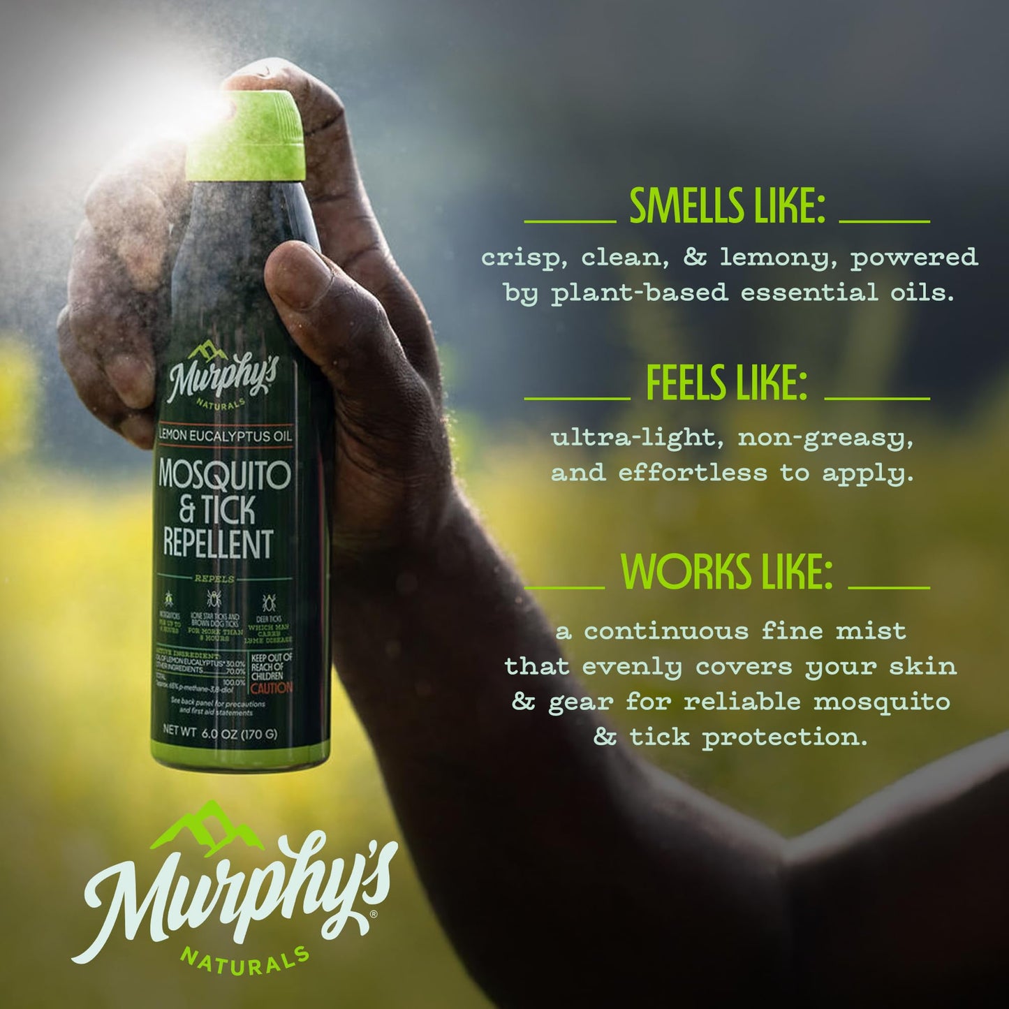 Murphy's Naturals Mosquito & Tick Bug Repellent Spray, Oil of Lemon Eucalyptus for Skin + Outdoor Gear, DEET-Free, 4 Ounce Pump, 2-Pack