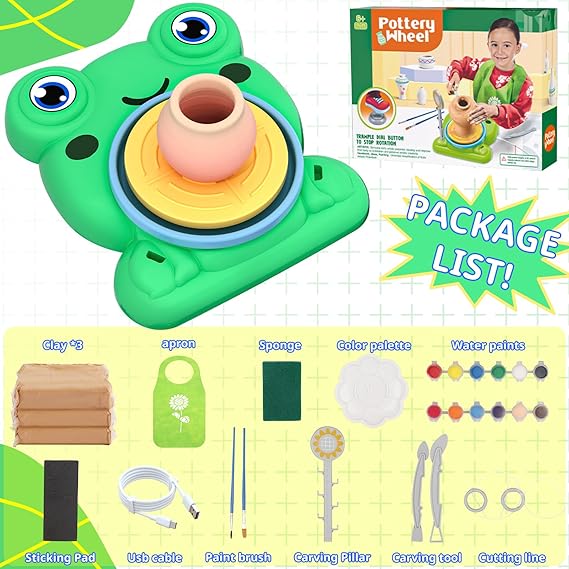 Pottery Wheel for Kids - Complete Pottery Painting Kit Arts and Crafts for Kids Ages 8-12 with 3 Pack Air Dry Clay Art Supplies Toys for Girls Boy Birthday Gift for 6 7 8 9 10 11 12+ nirvanaguru