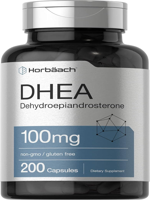 Horbäach DHEA 100mg | 200 Capsules | Supplement for Men and Women | Non-GMO, Gluten Free - Nirvana Guru