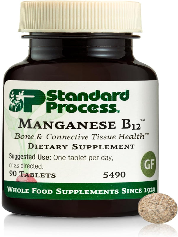 Standard Process Manganese B12 - Supports Bone & Connective Tissue Health - Hemoglobin Formation Support - Gluten-Free, Non-Dairy & Non-Soy - 90 Tablets (90 Servings) Nirvana Guru