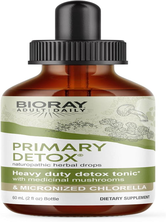 BIORAY Daily Primary Detox - 2 fl oz - with Medicinal Mushrooms & Micronized Chlorella - Organic, Non-GMO, Vegetarian, Gluten Free - Approx. 15 Servings Nirvana Guru