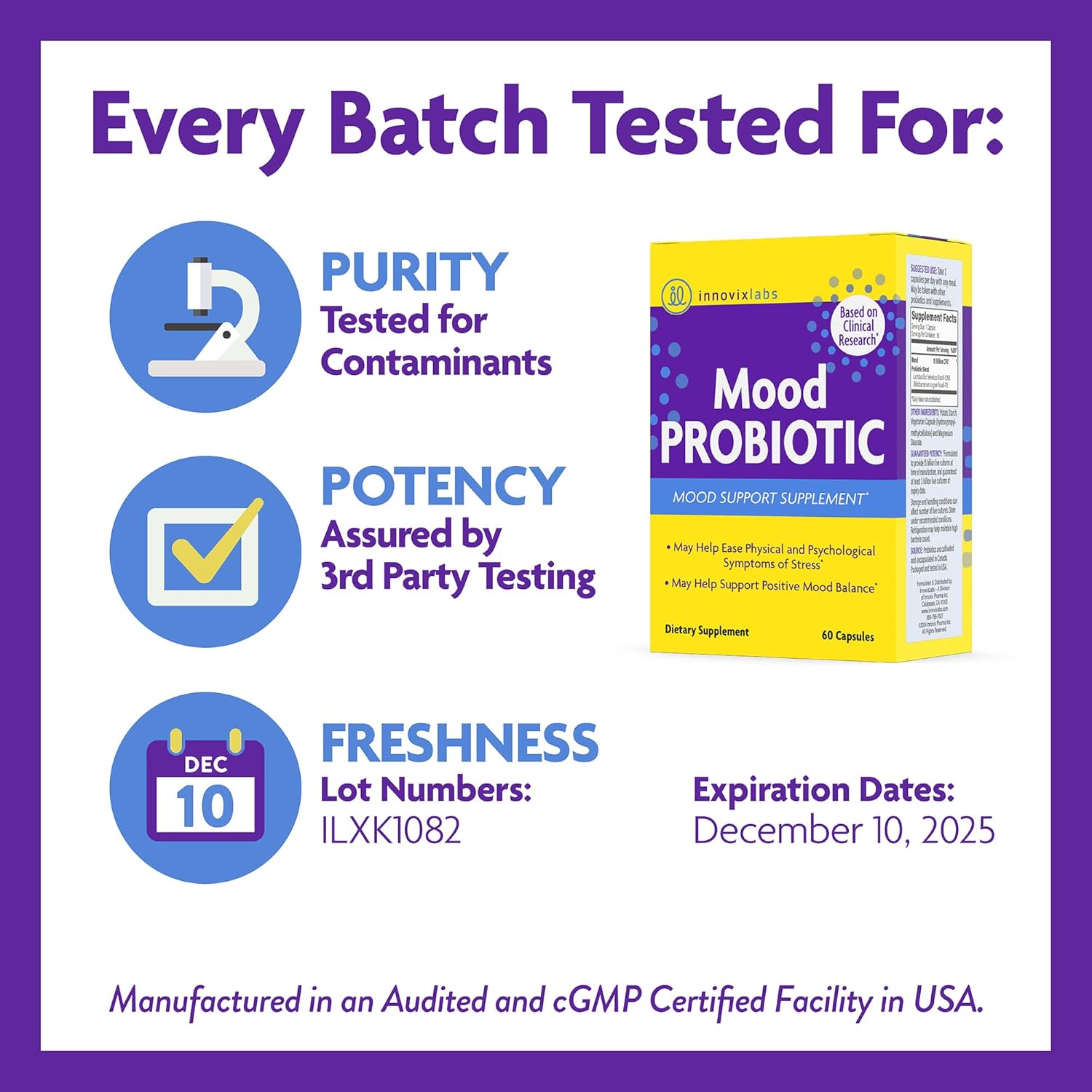 InnovixLabs Mood Probiotic for Women & Men, Clinically Studied Digestive & Mood Support Supplement, Lactobacillus helveticus Rosell-52ND & Bifidobacterium longum Rosell-175, 60 Capsules - Nirvana Guru