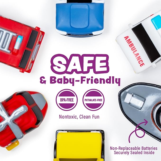 Tub Works® Emergency™ Cars Light Up Bath Toys, 6 Pack | Water-Activated Light Up Toys Flash & Change Color | Soft, Squeezable Baby & Toddler Bath Toys | Sensory Toys with Bath Lights for Kids Bath nirvanaguru