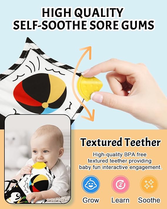 Tummy Time Toys, High Contrast Baby Book with Mirror & Teether, Black and White Infant Books, 0-6-12 Months Soft Book for Newborn, Sensory Books, Tummy Time Car Seat Toys 0-6 Month Boy Girl Gift nirvanaguru