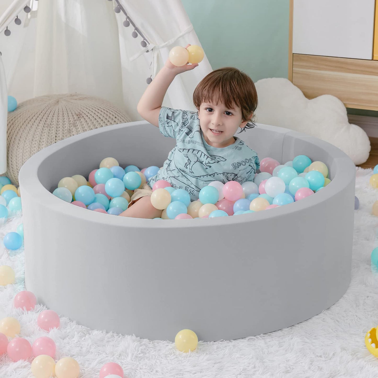 Foam Ball Pit, 35.4"x 11.8" Ball Pits for Toddlers, Soft Round Kiddie Baby Playpen Ball Pool for Kids, Ideal Gift for Babies Indoor and Outdoor Game, Grey, (Balls not Included) Nirvana Guru
